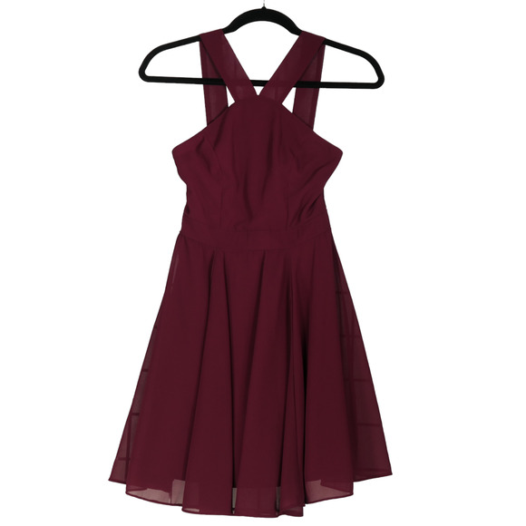 Lulus Mini Dress Juniors XS Burgundy Red Lightweight Lined Pleated Fit Flare - Picture 1 of 7